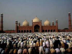 Muslims pray at mosque