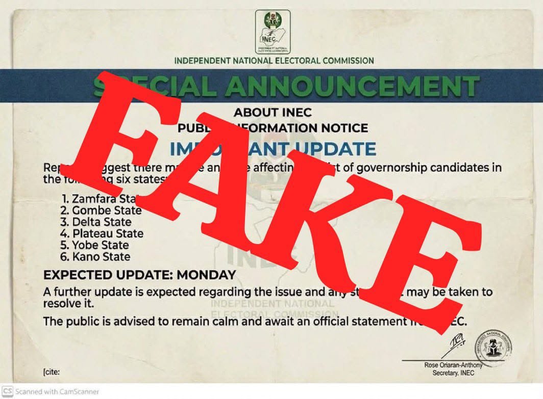 Inec debunks fake Governorship Candidates' List